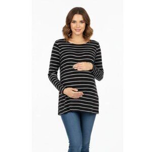 Thyme Maternity Black White Stripe Nursing Top Shirt Long Sleeve Medium